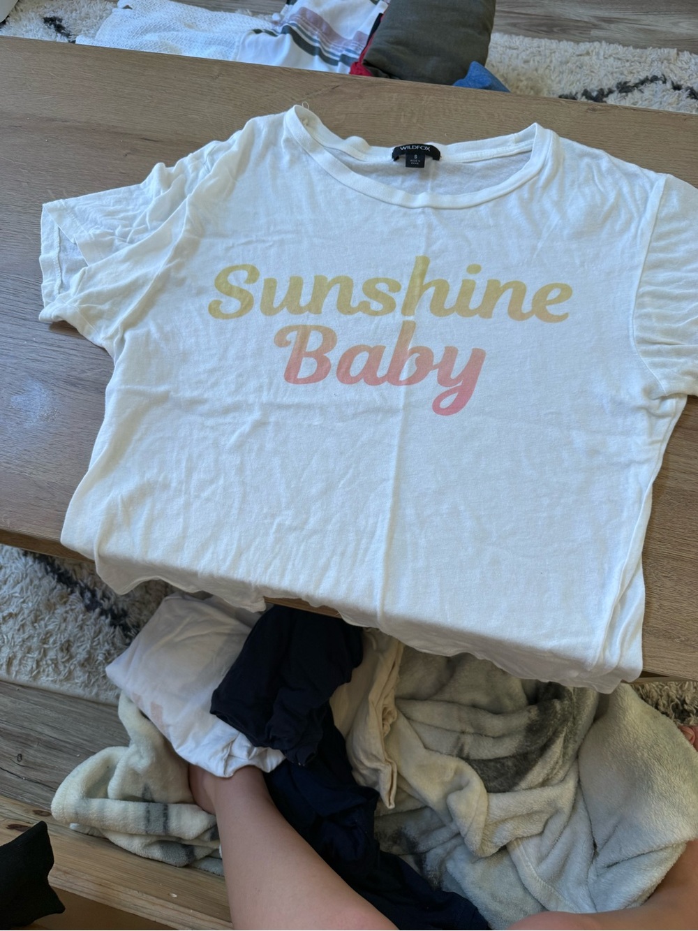 Wildfox White 'Sunshine Baby' Graphic Tee with Yellow & Pink Script